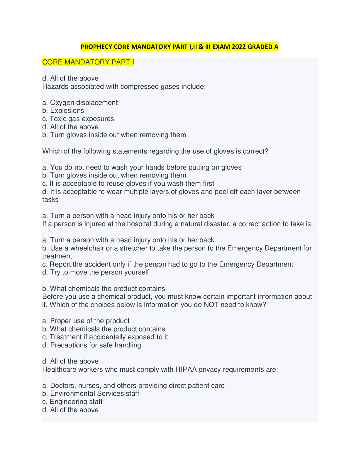 PROPHECY CORE MANDATORY PART I,II & III EXAM 2022 GRADED A